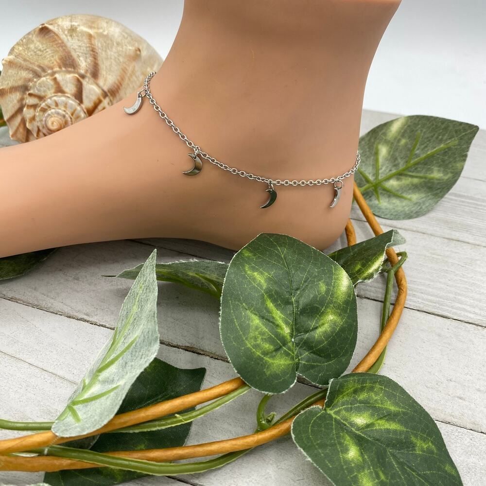 Crescent Moon Stainless Steel Anklet